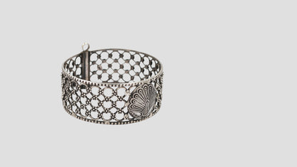 Sangeeta Boochra Peacock Motif Oxidised Silver Bangle