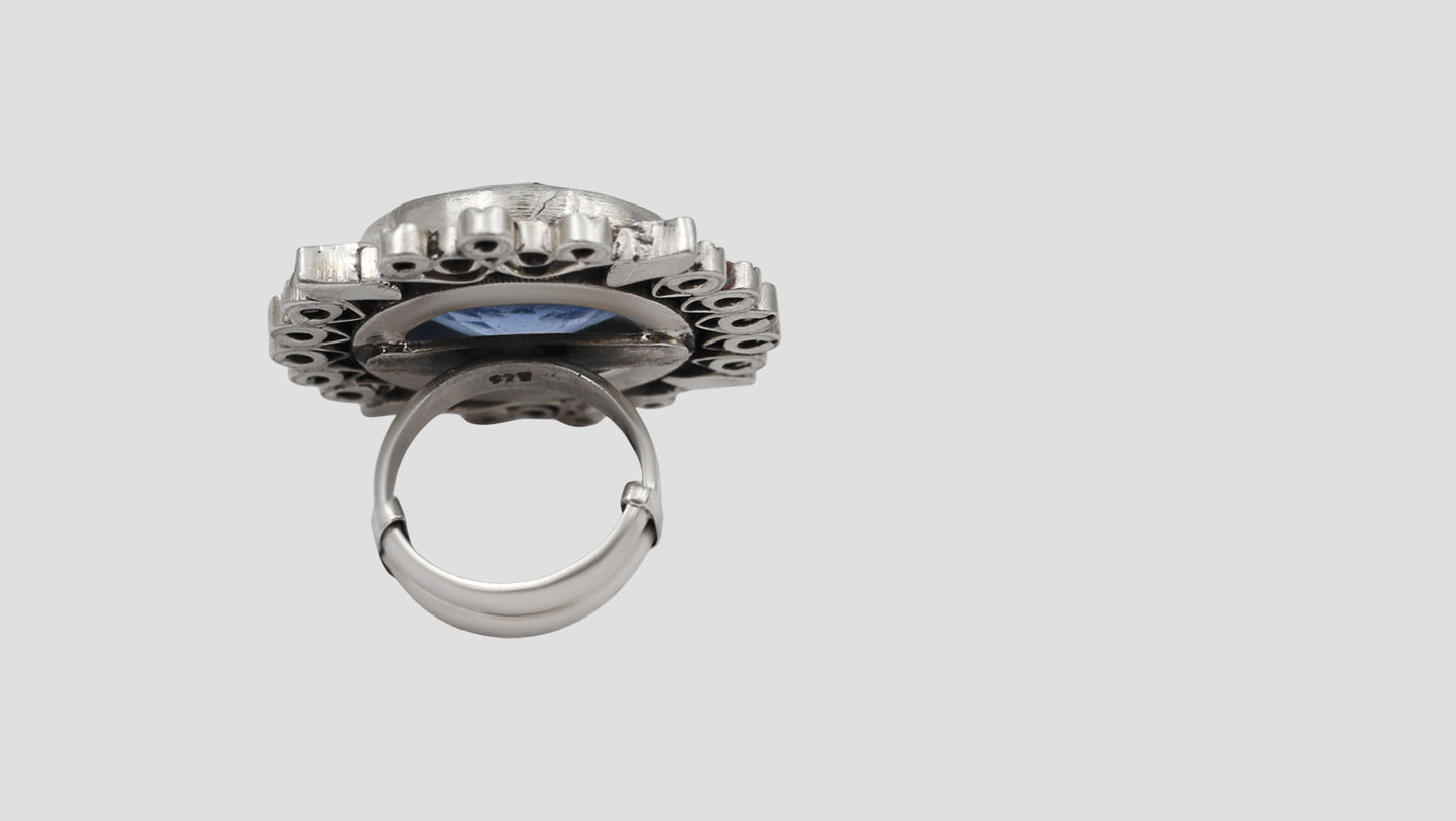 Sangeeta Boochra Royal Blue Stone Silver Statement Ring
