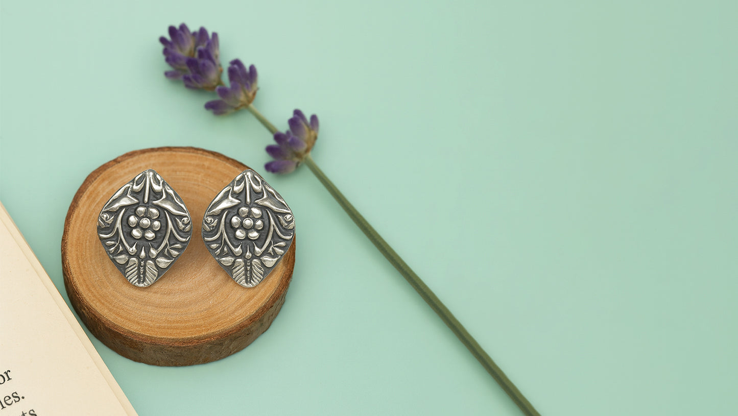 Sangeeta Boochra Classic Ethnic Floral Silver Earrings