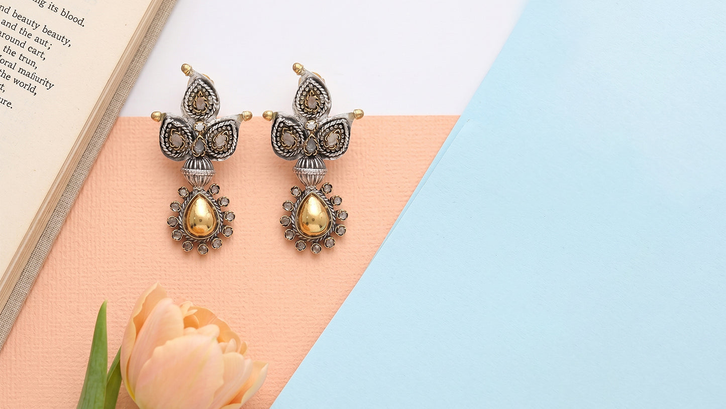 Sangeeta Boochra Traditional Dual Tone Silver Statement Earrings