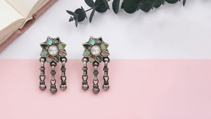 Sangeeta Boochra Bohemian Floral Silver Earrings