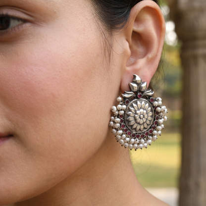Sangeeta Boochra Floral Pearl Statement Earrings