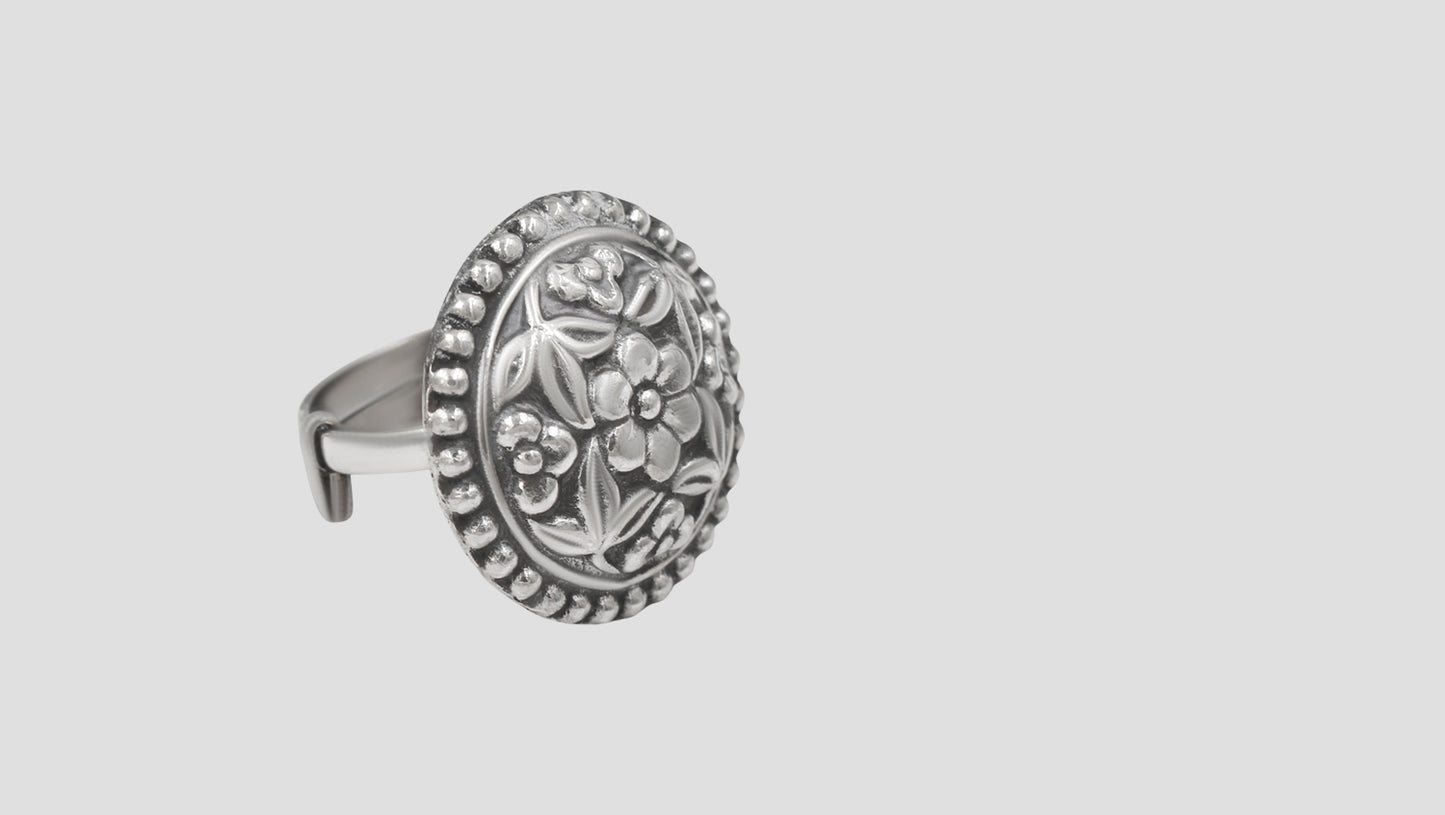 Sangeeta Boochra Floral Heritage Oxidised Silver Ring