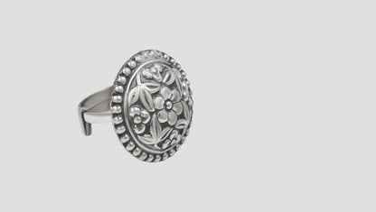 Sangeeta Boochra Floral Heritage Oxidised Silver Ring