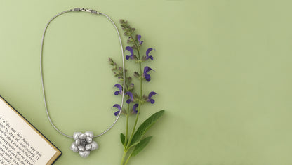 Sangeeta Boochra Elegant Oxidised Silver Bloom Pendant