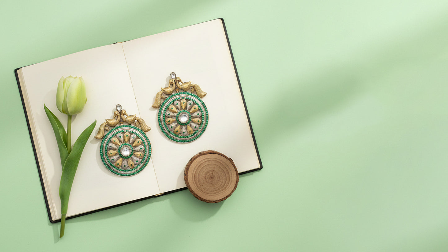 Sangeeta Boochra Dual-Tone Floral Motif Statement Earrings