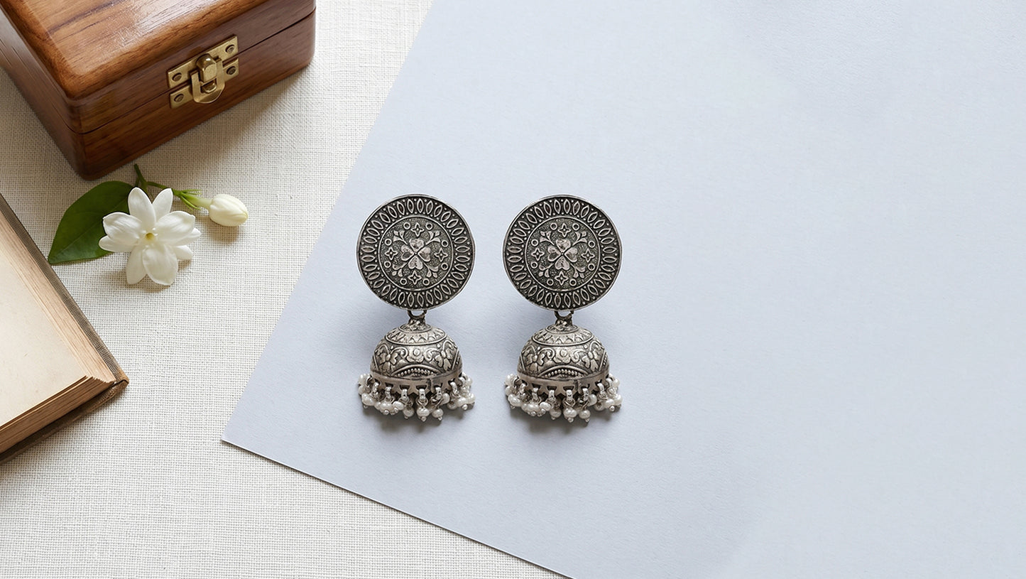 Sangeeta Boochra Handcrafted Pearl Hanging Silver Earrings