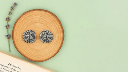 Sangeeta Boochra Tribal Peacock Motif Silver Studs