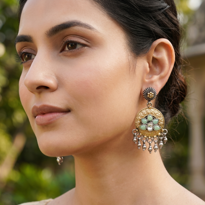 Sangeeta Boochra Artisan Dual Tone Silver Danglers