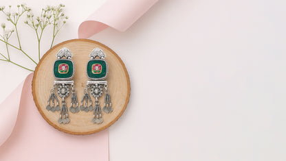 Handmade Silver Enamel Earrings for Festive Wear