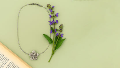 Sangeeta Boochra Handcrafted Oxidised Silver Flower Pendant