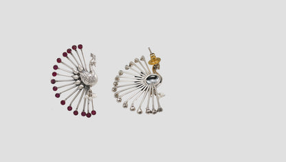 Sangeeta Boochra Statement Silver Peacock Earrings