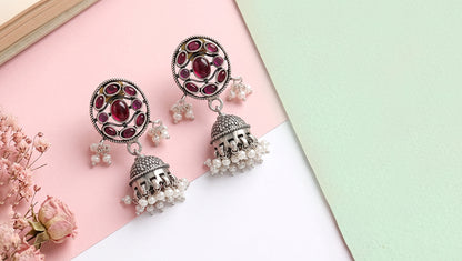 Sangeeta Boochra Heritage Red Stone Silver Earrings