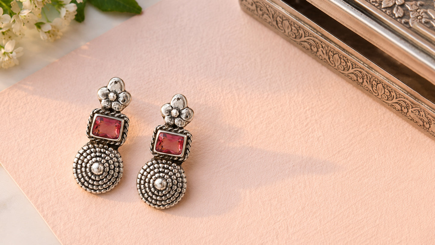 Sangeeta Boochra Handcrafted Floral Motif Oxidised Silver Heritage Earrings