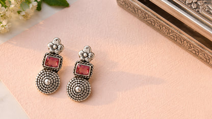 Sangeeta Boochra Handcrafted Floral Motif Oxidised Silver Heritage Earrings