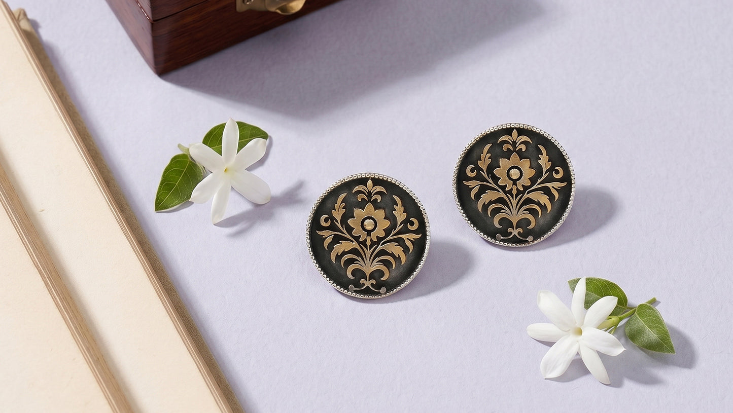 Sangeeta Boochra Golden Bloom Dual-Plated Silver Stud Earrings