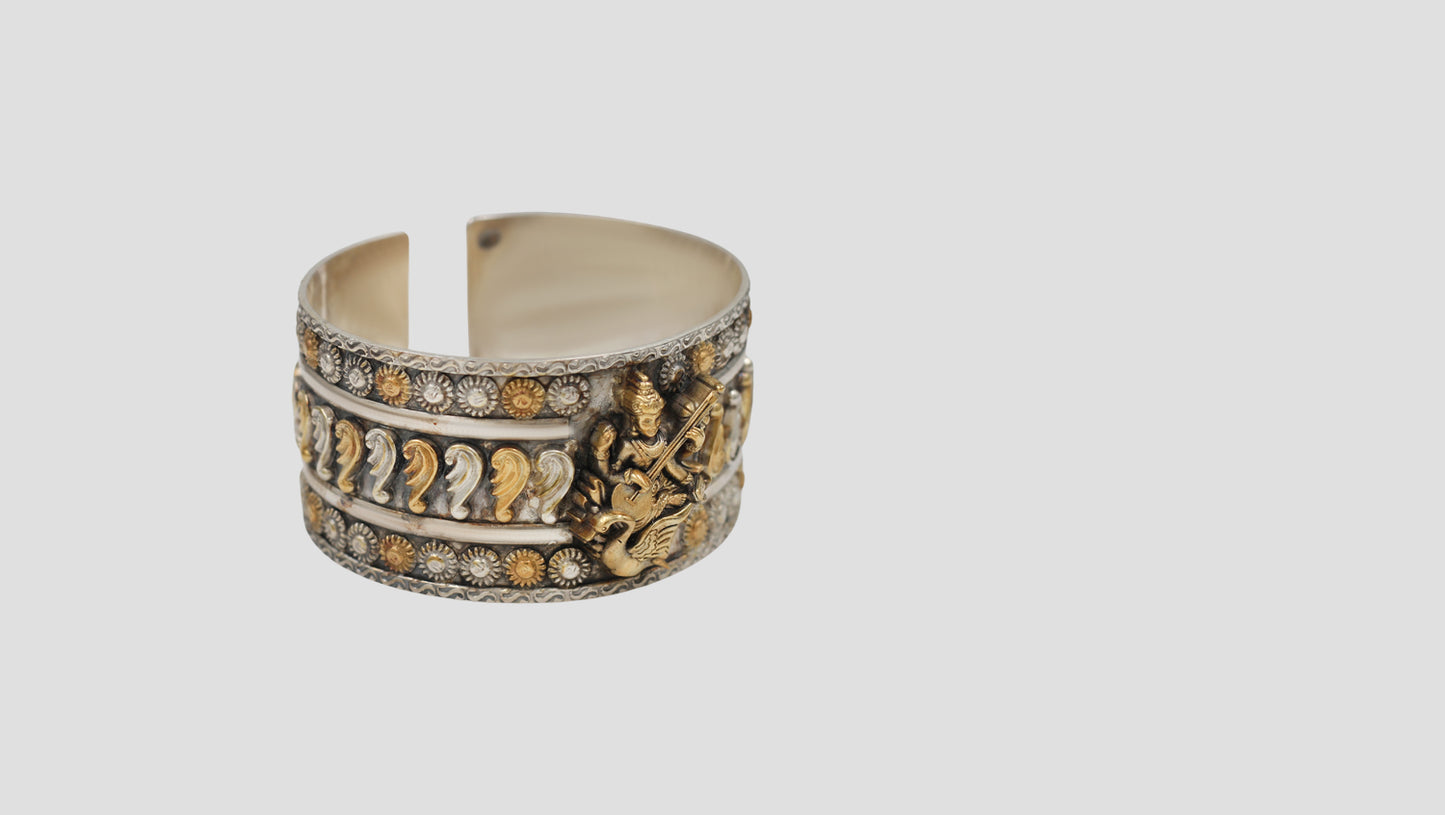 Divine Saraswati Dual-Tone Silver Cuff by Sangeeta Boochra