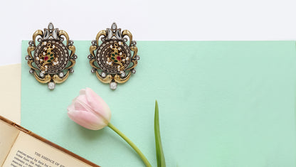 Sangeeta Boochra Bird Motif Dual-Plated Kundan Statement Earrings