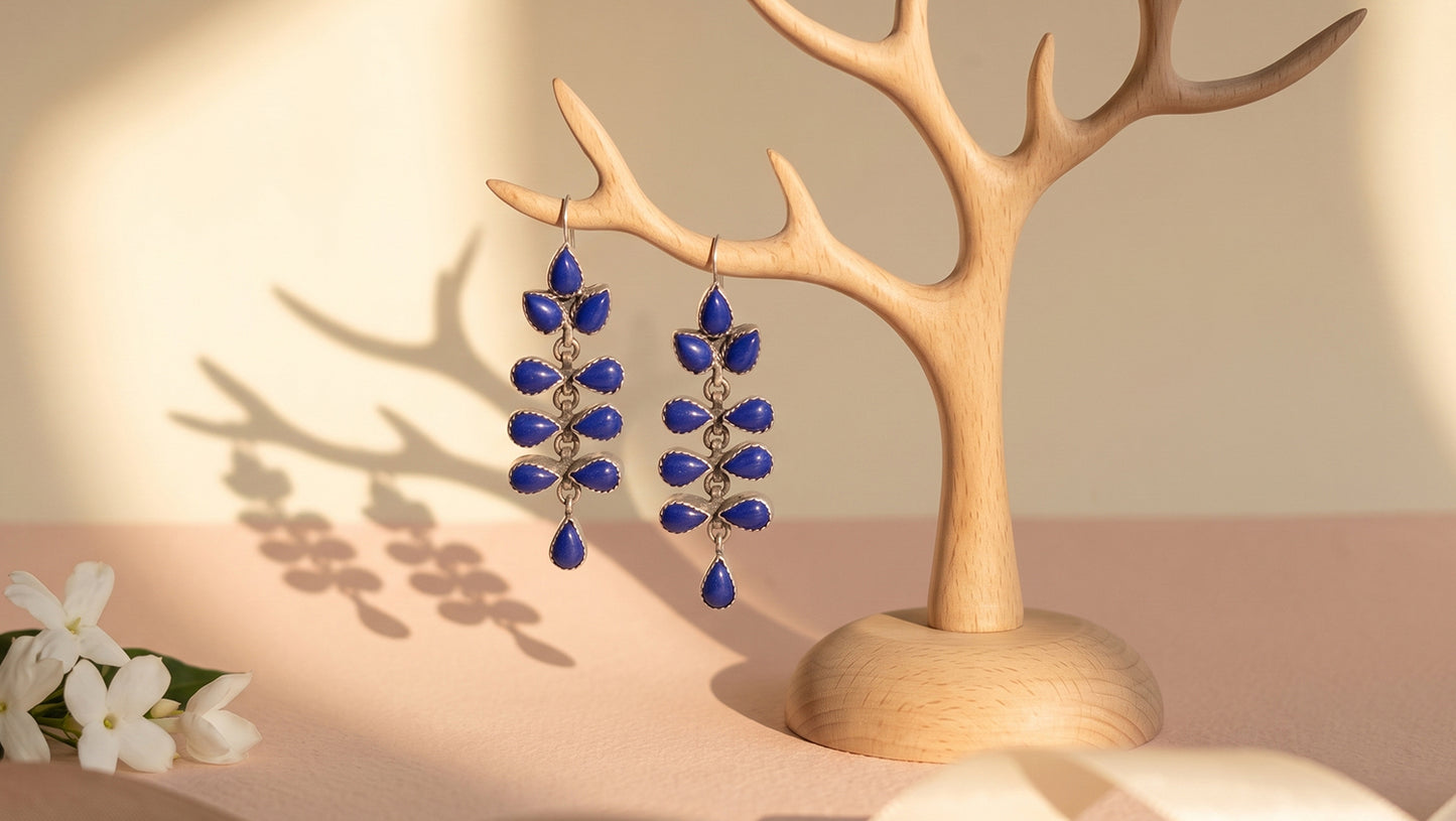 Handcrafted Lapis Stone Silver Dangle Earrings by Sangeeta Boochra