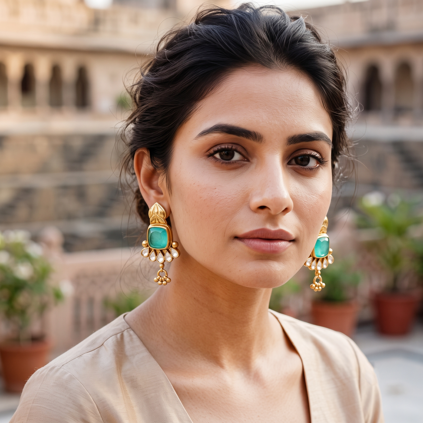 Sangeeta Boochra Gold Plated Silver Earrings with Moissanite Accents