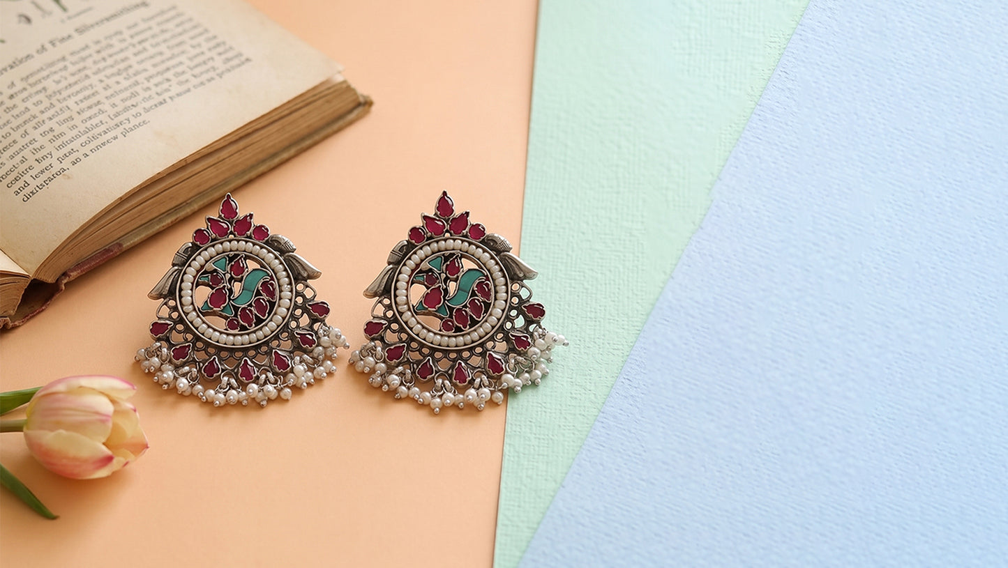 Sangeeta Boochra Kundan Chandbali Earrings with Pearl Drops