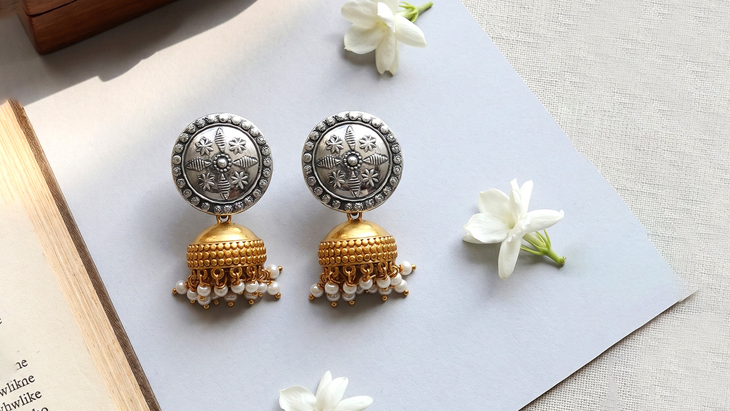 Sangeeta Boochra Ethnic Dual Tone Jhumka Earrings