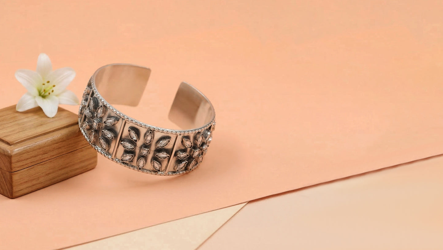 Sangeeta Boochra Handcrafted Oxidised Silver Statement Hand Cuff
