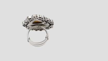 Handcrafted Green & White Kundan Silver Ring by Sangeeta Boochra
