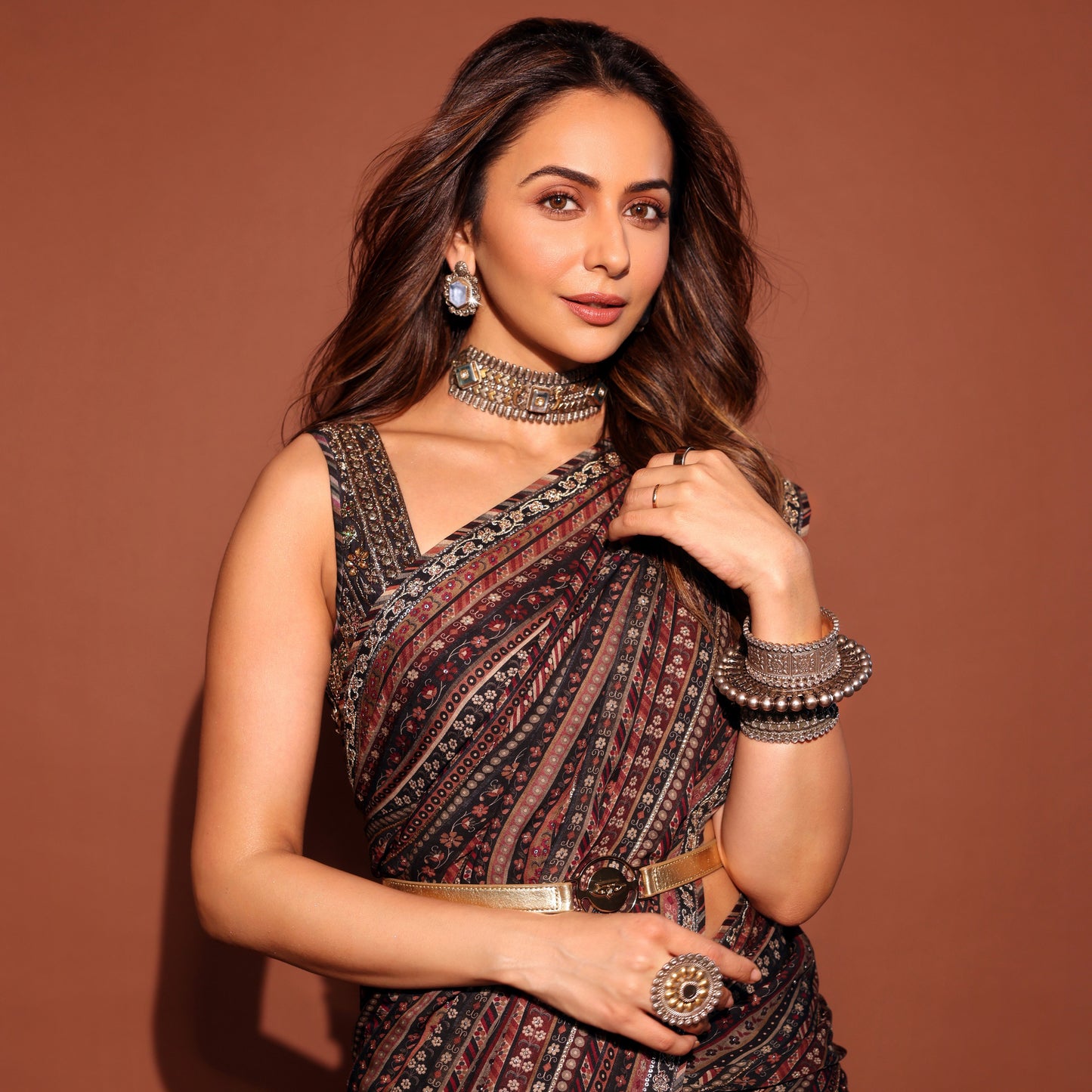 Sangeeta Boochra Silver Statement Jewellery Styled by Rakul Preet