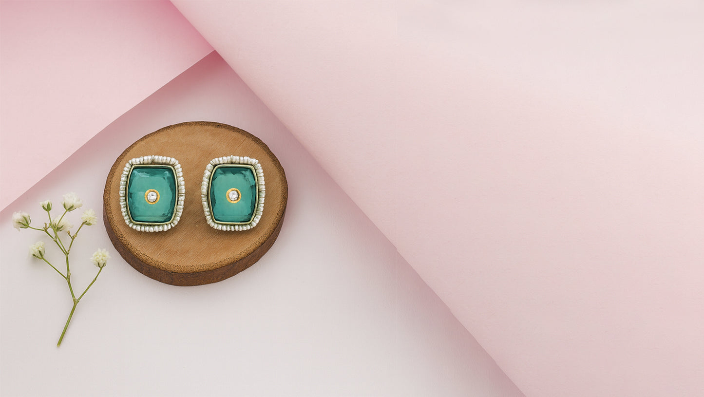 Sangeeta Boochra Heritage Pearl-Bordered Silver Studs