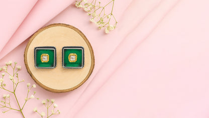 Sangeeta Boochra Silver Studs with Green Stone