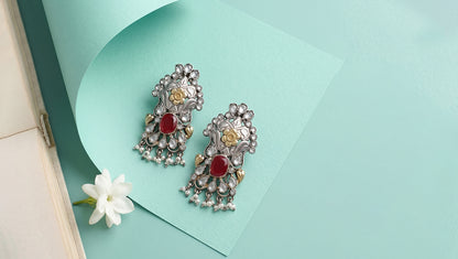 Sangeeta Boochra Floral Dual Tone Silver Earrings