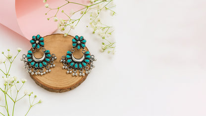 Sangeeta Boochra Silver Earrings with Turquoise Floral Motifs