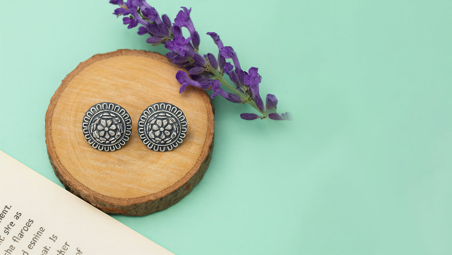 Timeless Blossom Oxidised Silver Earrings
