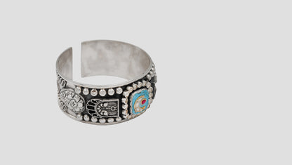Sangeeta Boochra Artisan Oxidised Silver Cuff with Stone Detailing