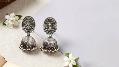 Sangeeta Boochra Classic Oxidised Silver Jhumkas