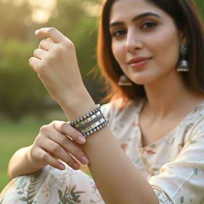 Sangeeta Boochra Artisan Oxidised Silver Statement Bangle