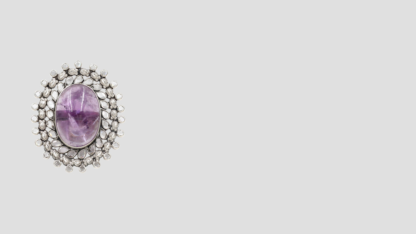 Regal Amethyst Halo Ring in 925 Silver by Sangeeta Boochra