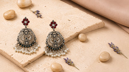 Sangeeta Boochra Traditional Sterling Silver Kundan Earrings with Pearl Tassels