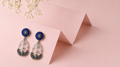 Sangeeta Boochra Artisan Sterling Silver Blue Floral Statement Earrings