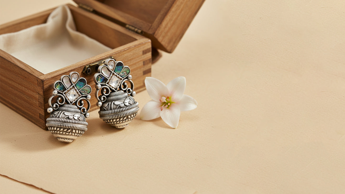 Sangeeta Boochra Multicolor Kundan Oxidised Silver Earrings