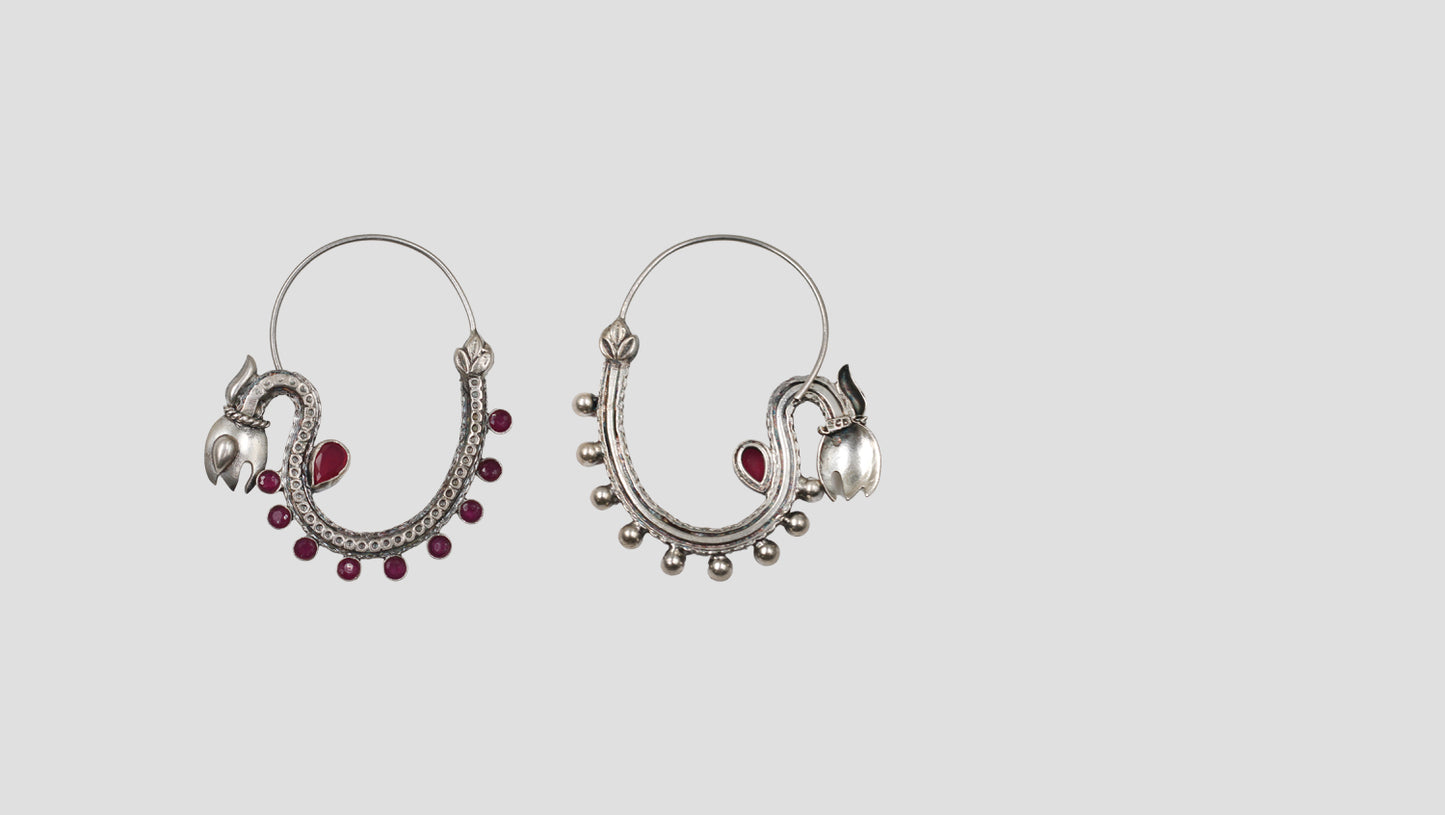 Sangeeta Boochra Heritage Ruby Silver Hoops