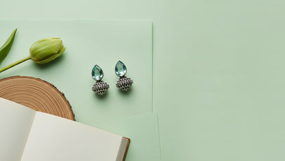Sangeeta Boochra Designer Oxidised Silver Teardrop Stone Earrings