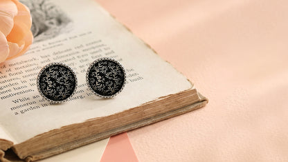 Sangeeta Boochra Oxidised Silver Round Floral Engraved Studs