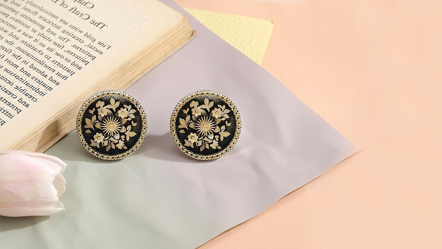Sangeeta Boochra Dual-Plated Oxidised Silver Floral Stud Earrings