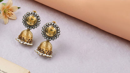 Sangeeta Boochra Dual-Plated Pearl Studded Jhumka Earrings