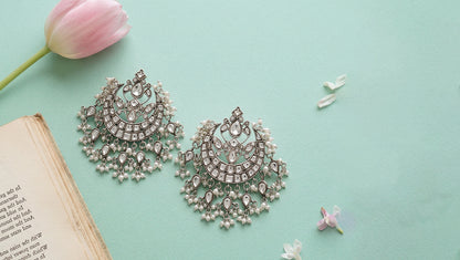 Sangeeta Boochra Classic Silver Kundan Chandbali Earrings