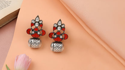 Sangeeta Boochra Kundan Silver Statement Earrings with Red Accents