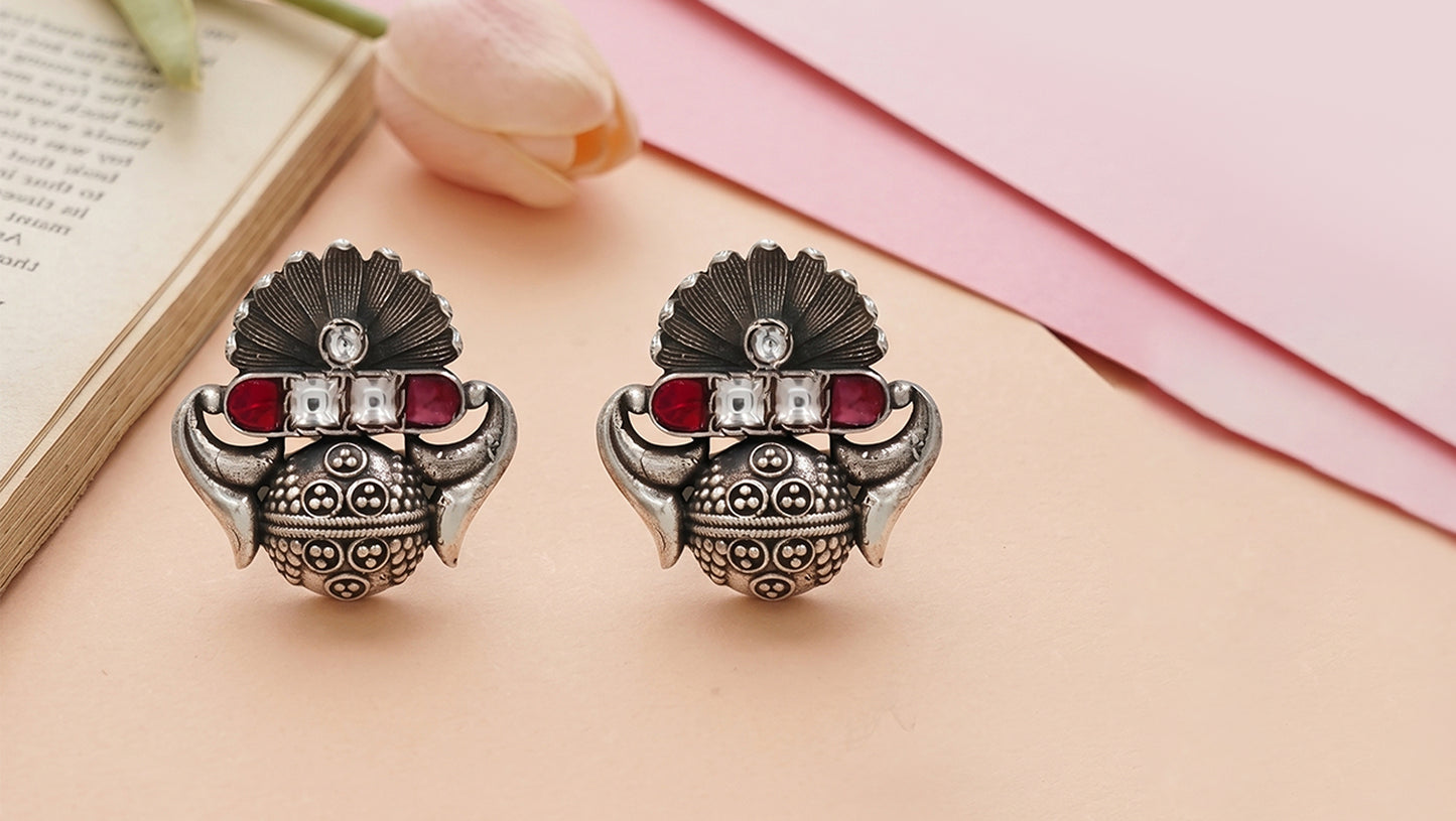 Sangeeta Boochra Handcrafted Oxidised Kundan Silver Statement Earrings