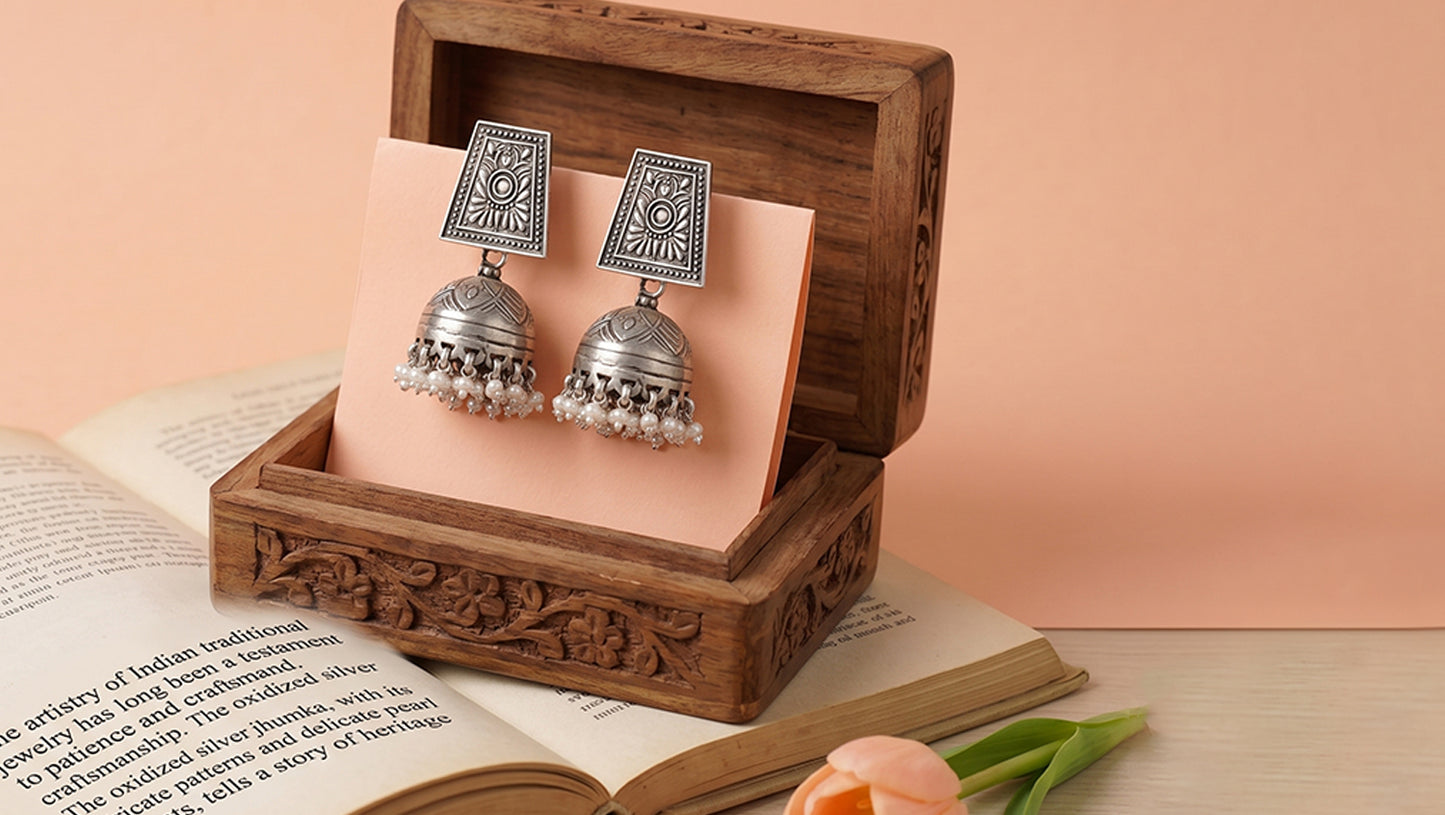 Sangeeta Boochra Handcrafted Oxidised Silver Statement Jhumka